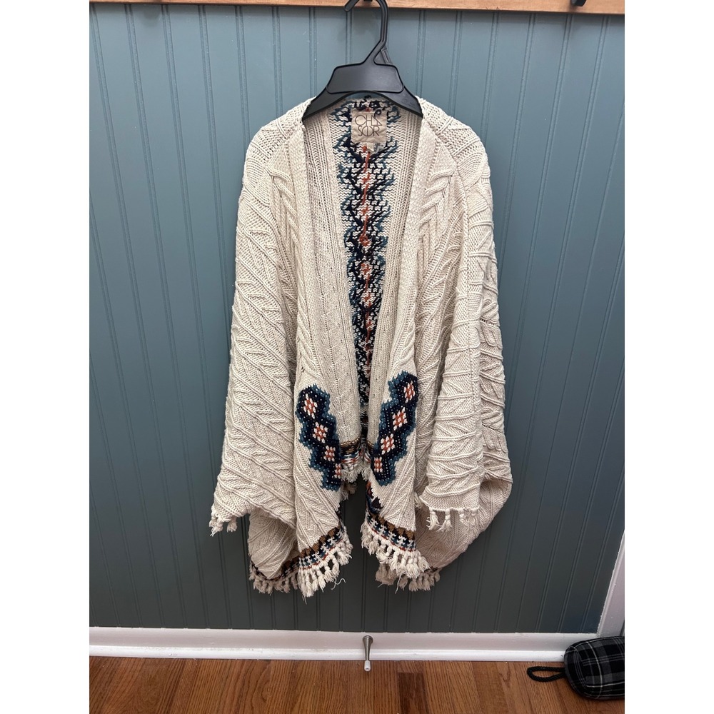 Chaser Cable Knit campfire sweater kimono Cardigan Southwestern Cream XS/S